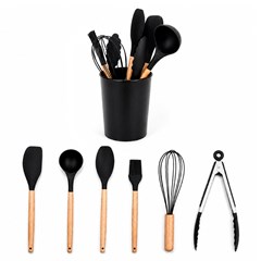 Kit utensilios 7pcs silic cabo madeira       cx:012